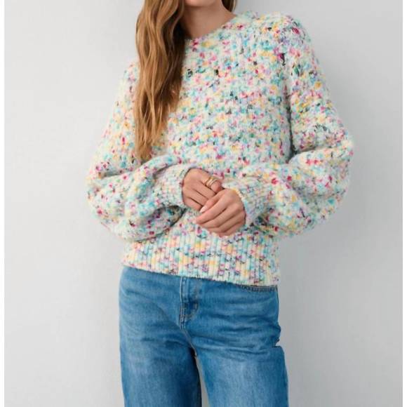 NEW WHITE + WARREN watercolor alpaca blend sweater in multi
